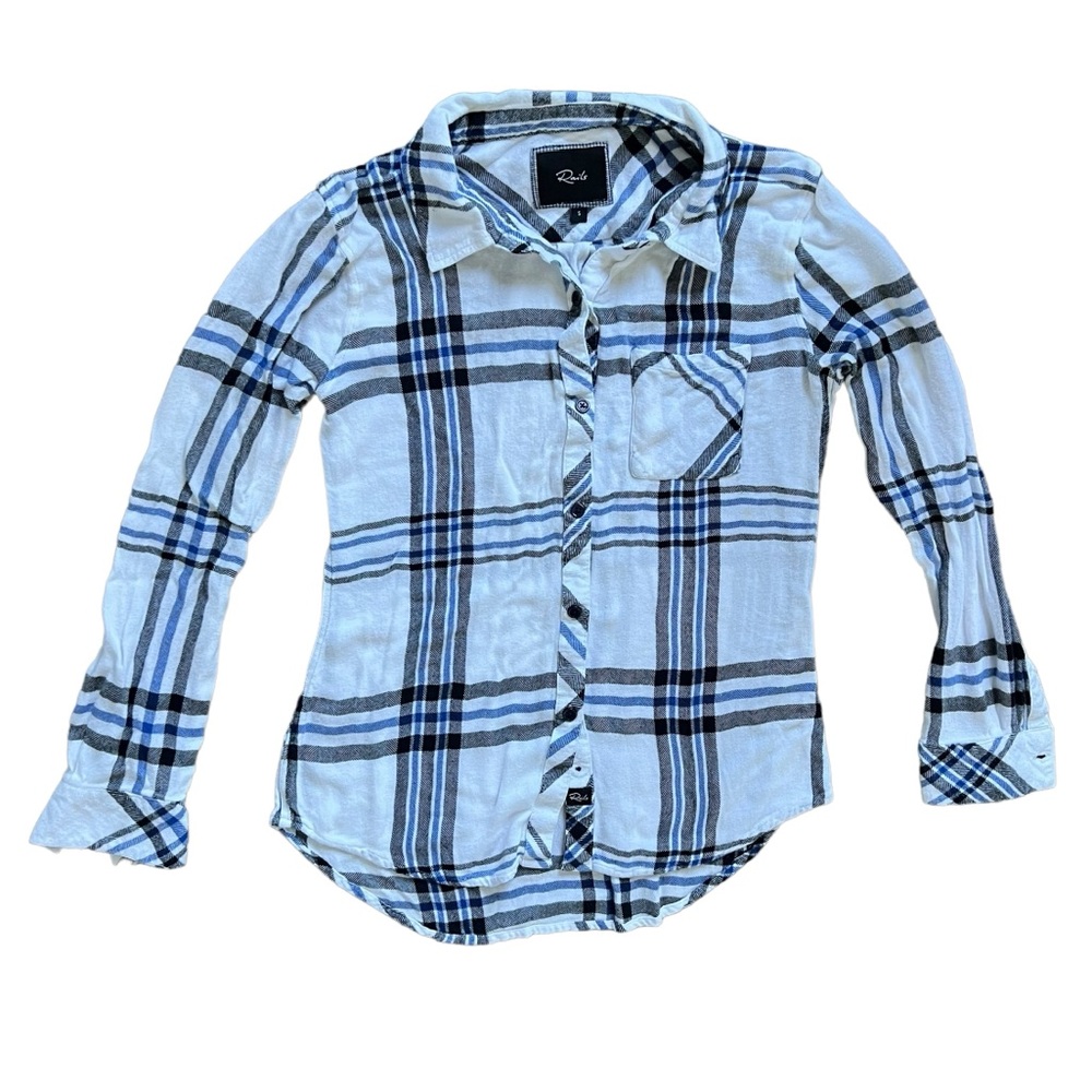Rails Blue White Black Plaid Button Front Flannel Shirt Top Women's size Small
